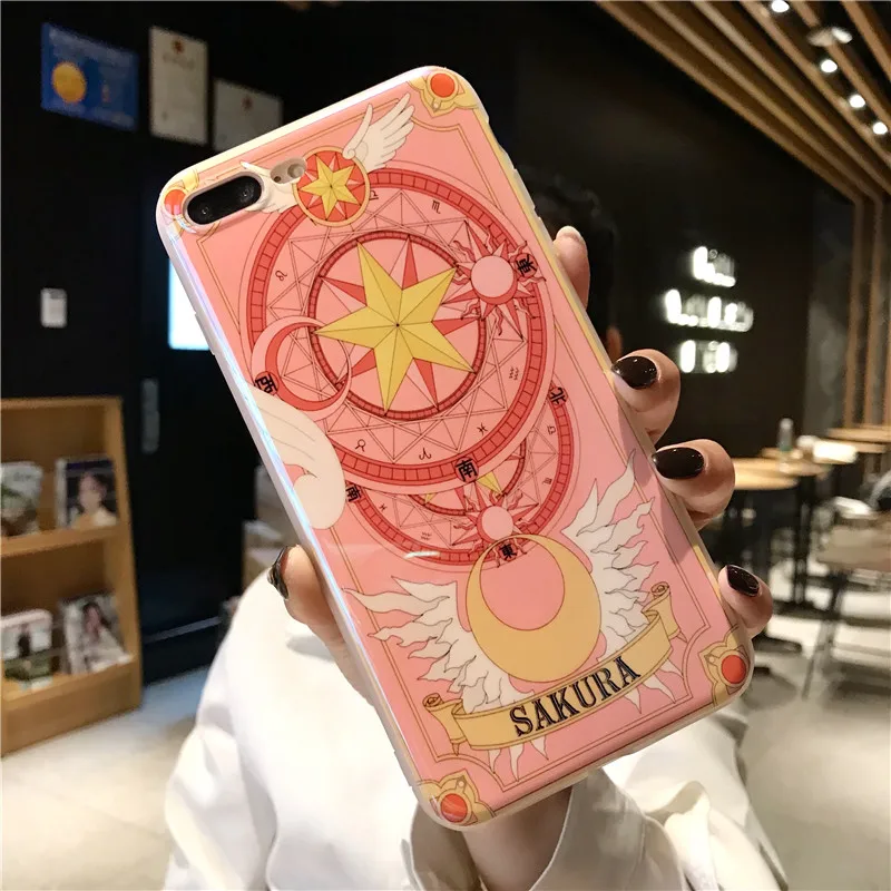 For iPhone 8 8plus Cardcaptor Sakura Case +Tempered Glass Screen film blue ray case for XS max XR X 6S 7 7plus Fudas |