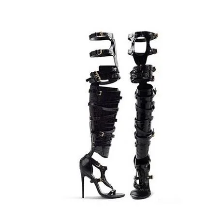 Big Size 10 Cheap Price Hottest Gold Silver Patent Leather Gladiator Sandals Boots For Women Cut-out Knee High Sandals Boots