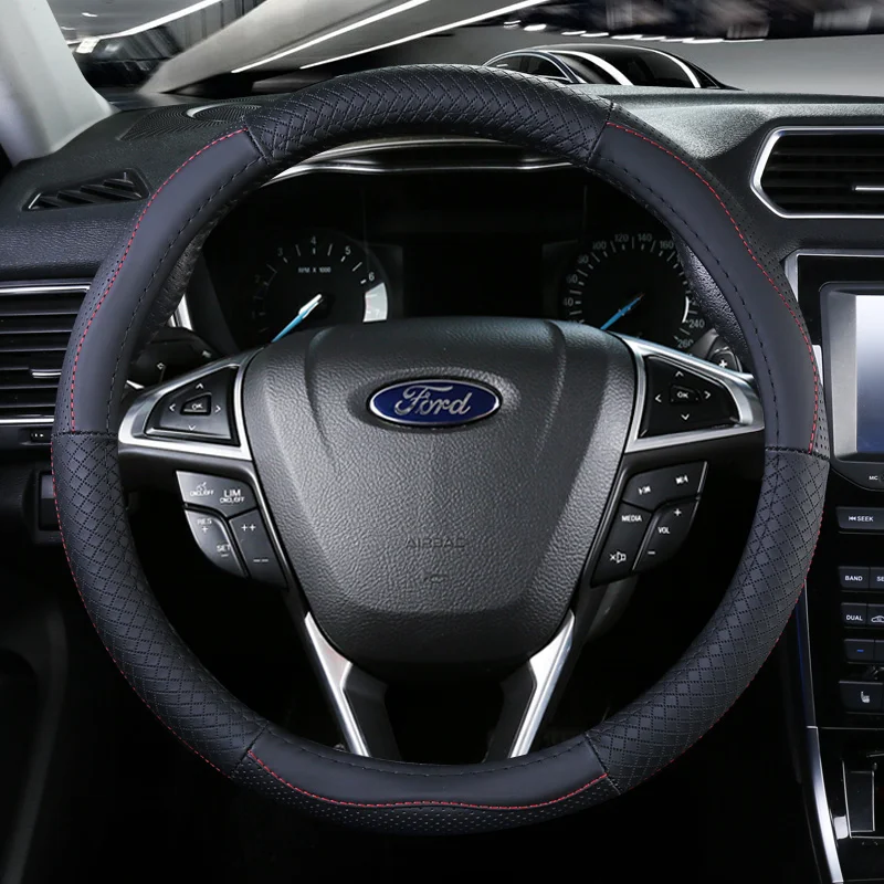 Верхние Кожаные чехлы на руль для Ford Grand C Max Fiesta Figo Fusion Mondeo Focus GT Ka Mustang taureus Ranger