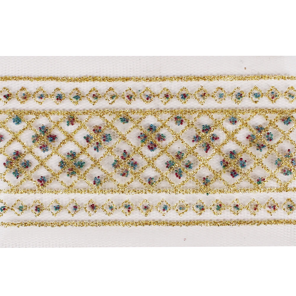 20 ярдов вышитые бисером золотые блестки кружева обрезки кружевной ленты ткань