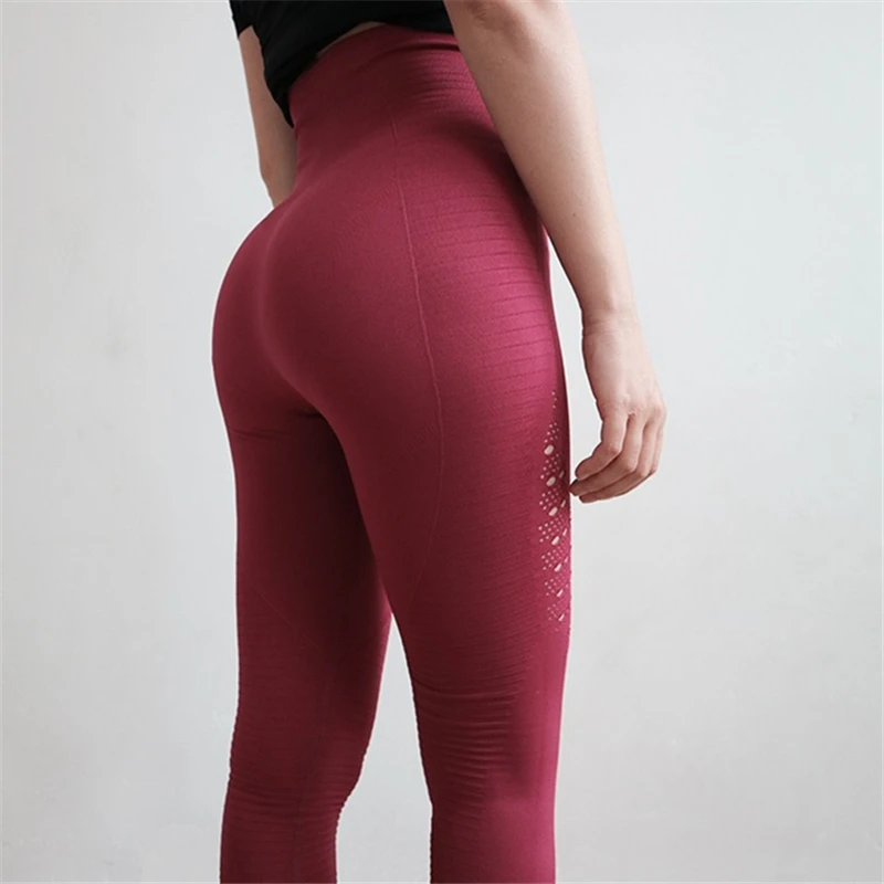 wine red Женские спортивные Леггинсы для фитнеса, бега, спортивная одежда, эластичные леггинсы для фитнеса, бесшовные леггинсы, штаны для спортзала, Женские Штаны Для Йоги - Цвет: wine red
