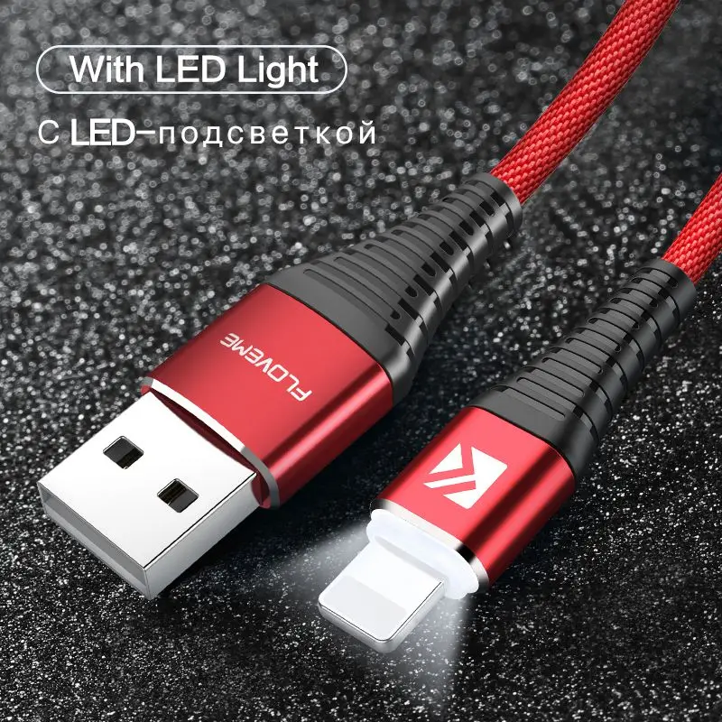 Red FLOVEME для iPhone XS Max XR X 8 7 Plus USB кабель светодиодный светильник 1 м зарядный провод кабель для передачи данных для iPad iPhone кабели для мобильных телефонов - Цвет: Red