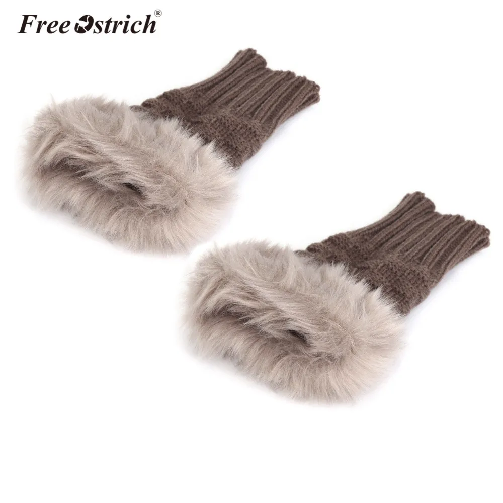 Brown Перчатки Free Ostrich Для женщин зимние теплые Девушка наручные с открытыми пальцами на платформе из искусственного кроличьего меха; Сапоги перчатки варежки Ганц Femme CJ20 - Цвет: Brown