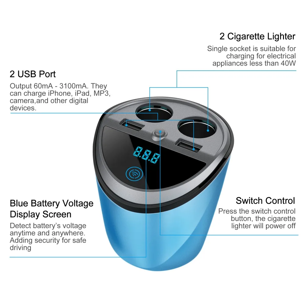 USB Автомобильное зарядное устройство с адаптером 2 полосный Разветвитель