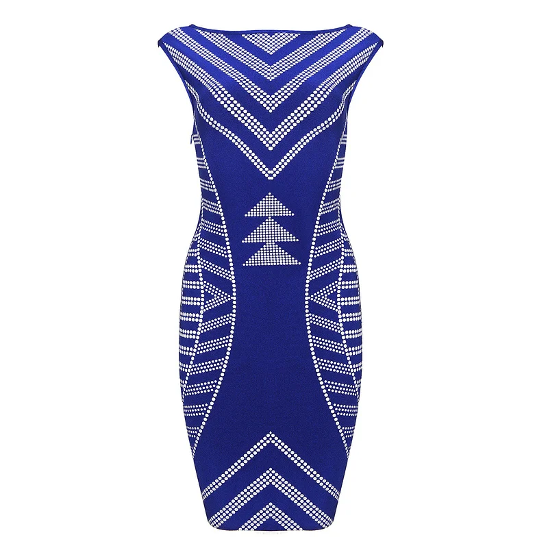 Bqueen 2017 Hot Blue New Fashion Sleeveless Geometric Bandage Dress Clearance | Женская одежда