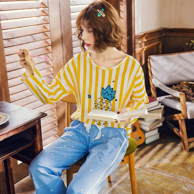 Новинка женские пижамы зима-осень длинный рукав 100% хлопок пижамный комплект для