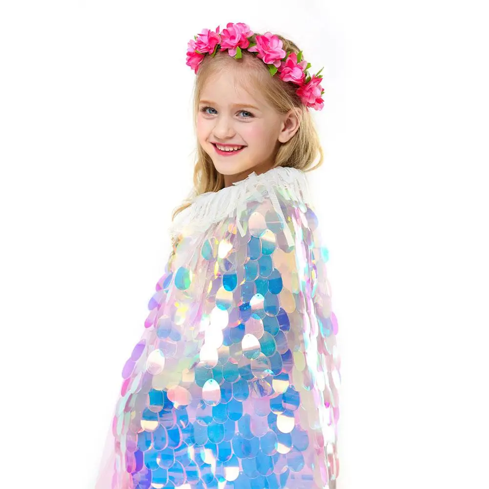 2019 Детский костюм принцессы плащ Милые русалки для маленьких девочек с пайетками