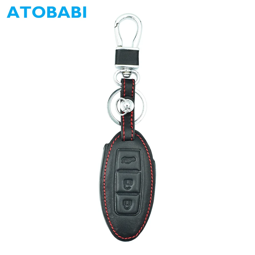 ATOBABI ключи случае 3 пуговицы пояса из натуральной кожи Smart Remote Обложка для Nissan