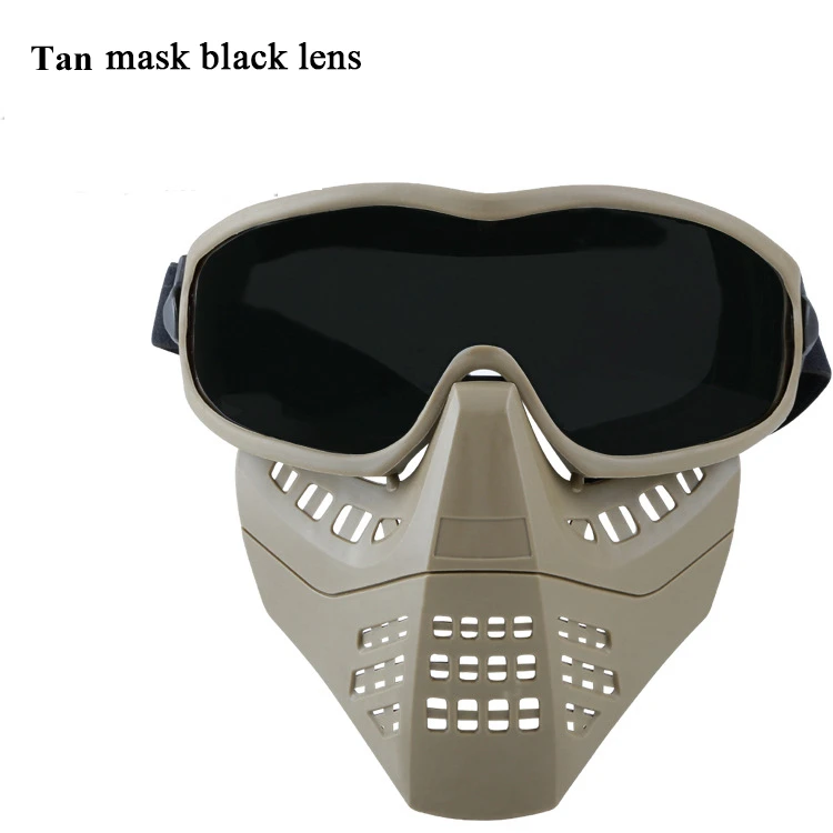 tan mask black lens Наружные охотничьи маски для стрельбы съемные тактические маски CS шлем версия и повязка на голову версия ВОЕННАЯ страйкбольная маска с очками - Цвет: tan mask black lens
