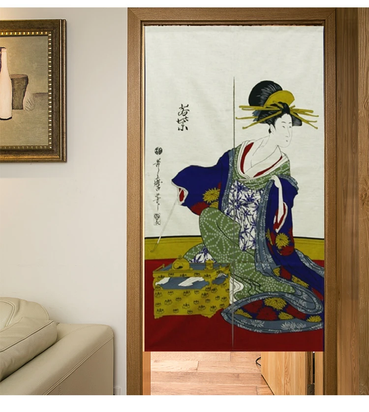 Японский ukiyoe Норен Гейша и бамбуковый напечатанный дверной занавес половина плавающий мир живопись классическое искусство восточная культура decorat