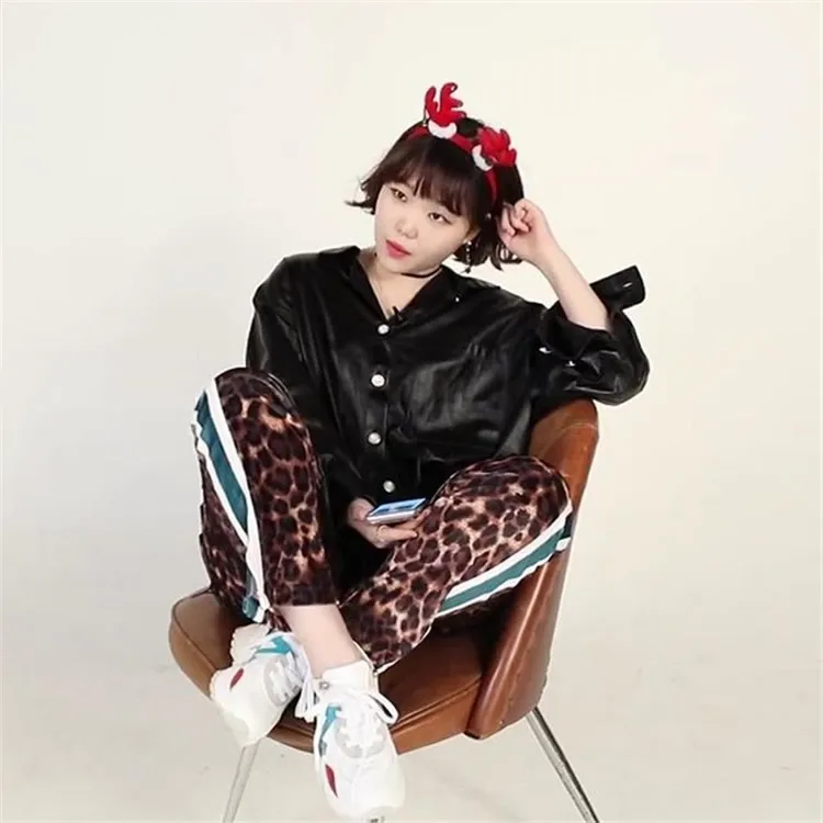 Kpop TWICE Momo же леопардовые бархатные штаны с высокой талией женские корейские Harajuku стильные спортивные штаны Осенние теплые брюки женская одежда