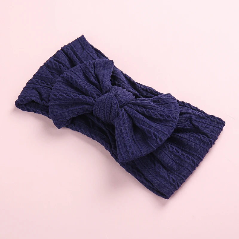 Newborn Baby Girls Cable Knitted Bows Nylon Headbands Knot Bow Wide Turban Head Bands Princess Soft Wraps | Детская одежда и обувь