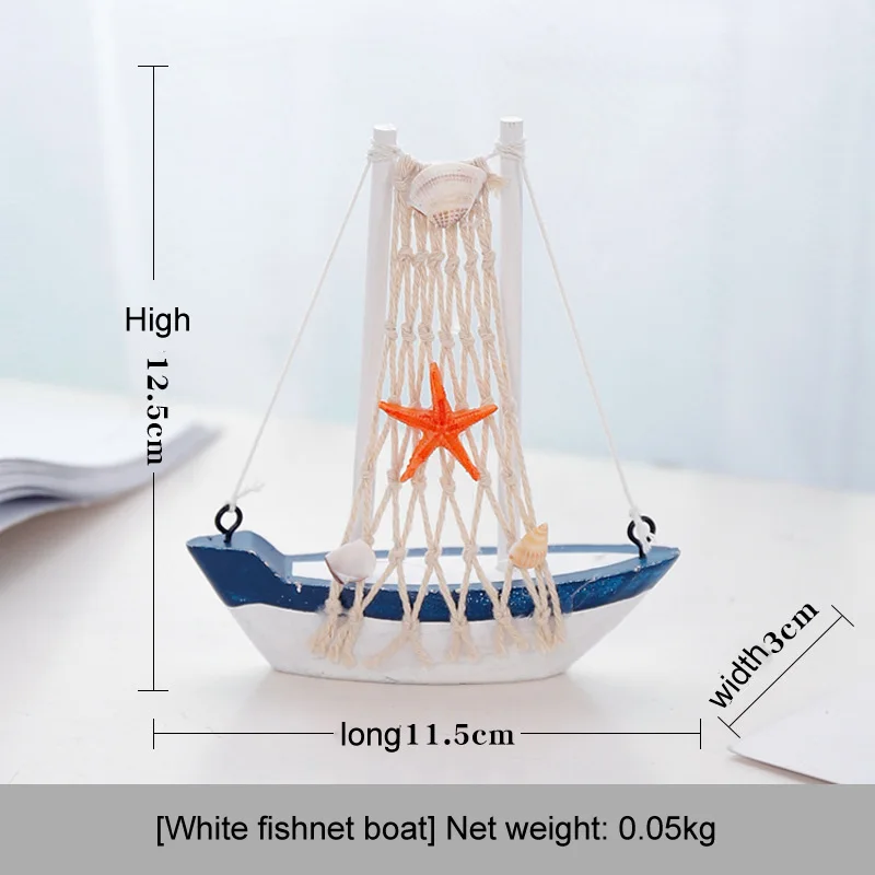 white fishing net Корабль дерево личность парусник режим декор комнаты Винтаж Средиземноморский стиль Сказочный Сад изделия из смолы украшения морской мореходный - Цвет: white fishing net