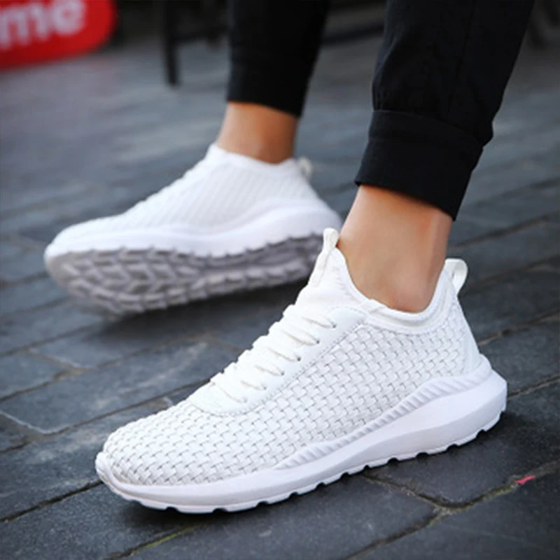 New 2019 breathable men's casual shoes woven fashion sports autumn spring large size 47 solid color promotion | Обувь