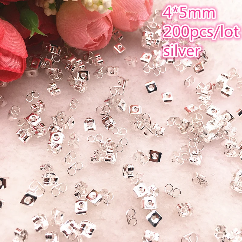 

200pcs/lot Alloy Earring Back 4x5mm Silver Tone Metal Earback Earring Stopper for Findings Diy Jewelry Making