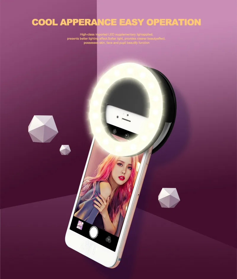 Flash Light Luminous Rechargeable USB LED Selfie Ring Cover Case Universal Up Phone Accessories |