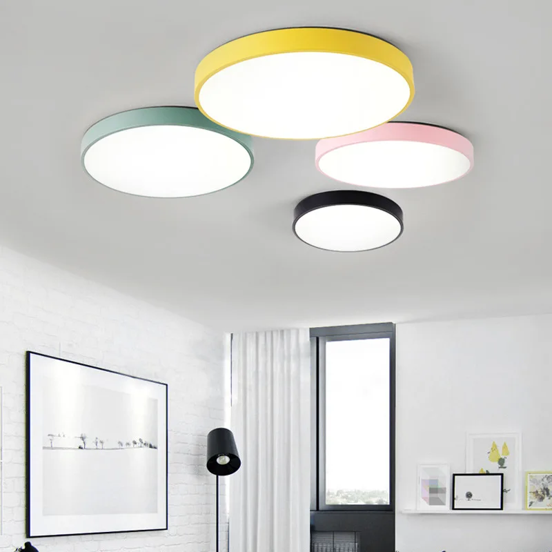 

Nordic Simple Round LED Living Room Ceiling Lamp Macarons Color Bedroom Lamp Children Room Study Decoration Lamp Free Shipping