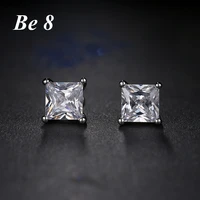 be8 brand unique design clear spuare cubic zirconia christmas stud earrings for women brincos mujer party gift oorbellen e 213