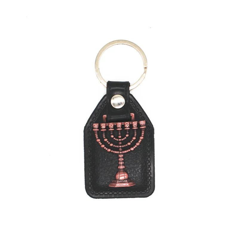 Брелок для ключей из кожи Menorah, металлический брелок Menorah - Цвет: Черный