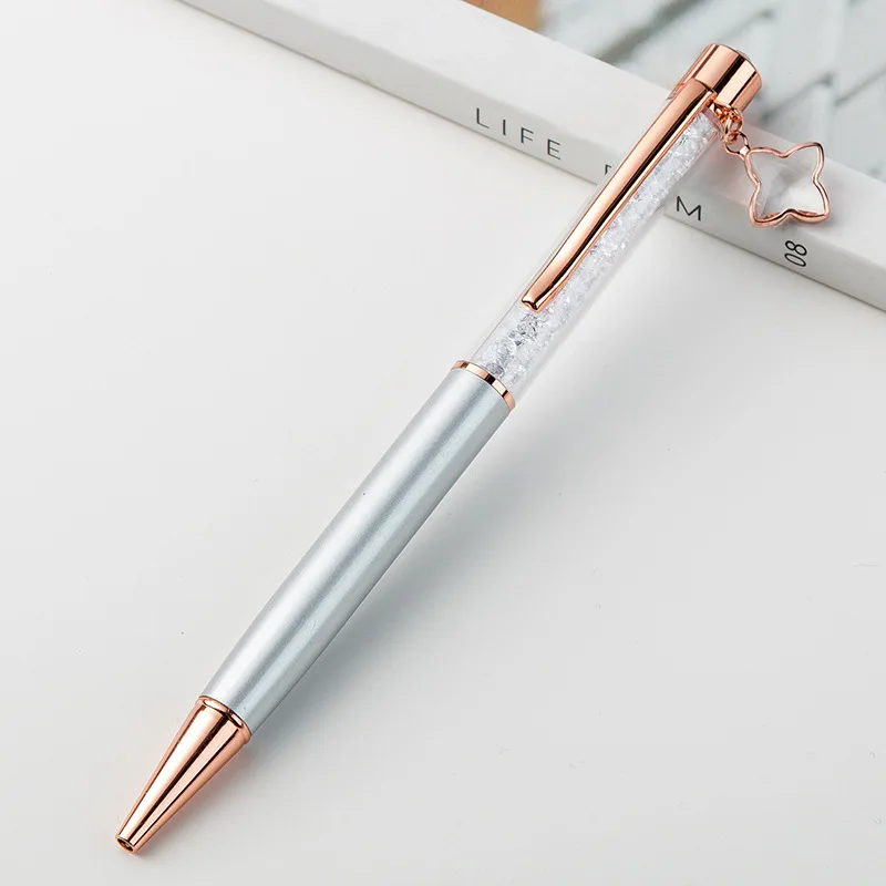 Silver 1 Pcs Fashion Metal Signature Pen Cute Ball Pen Fine Star Pendant Crystal Pen Child Gift Stationary Kawaii Office Supplies - Color: Silver