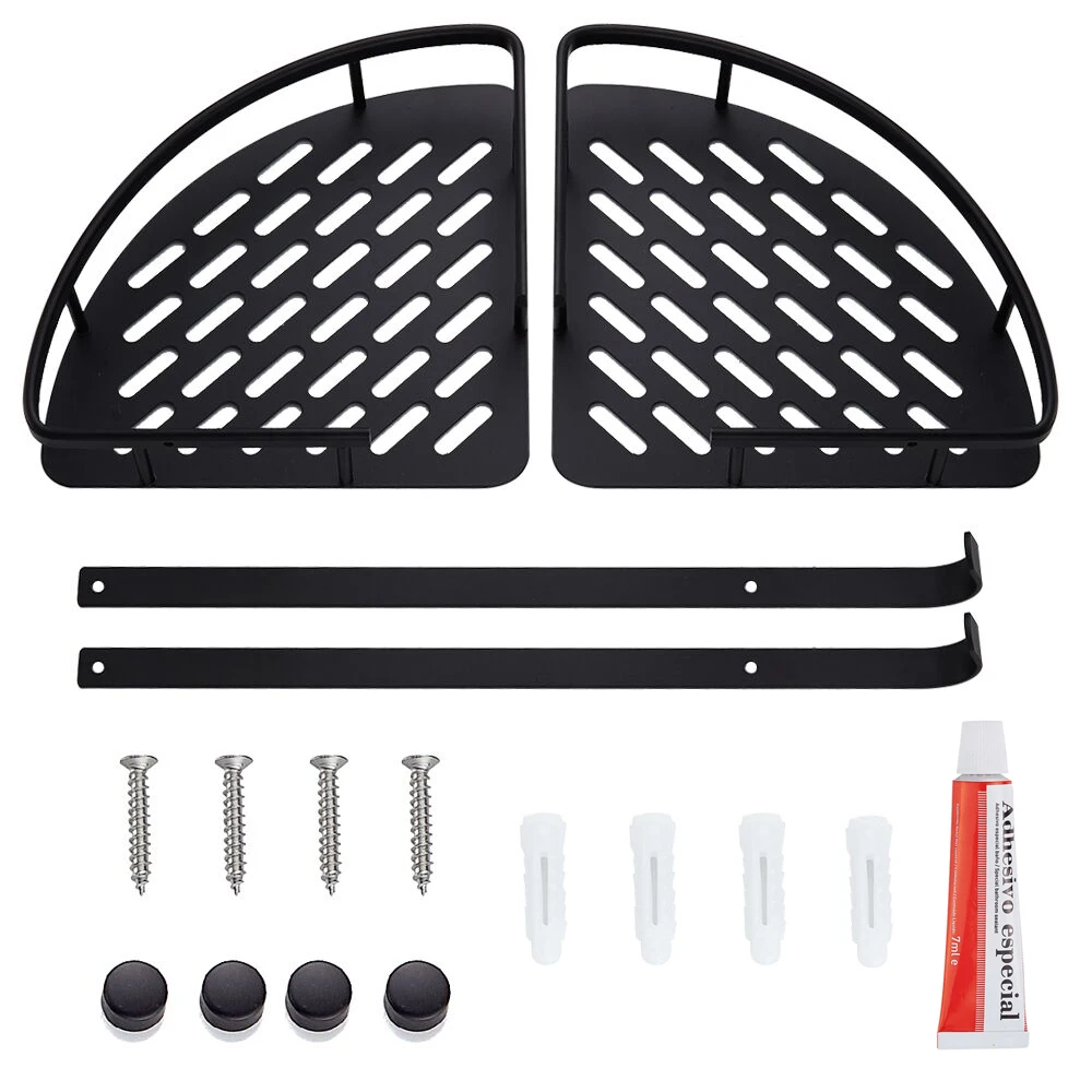 

Wall Mounted Corner Shelf with 2 hooks Aluminum Kitchen Rack Punch-free Triangle Basket Wall Hangin Single/Double-layer