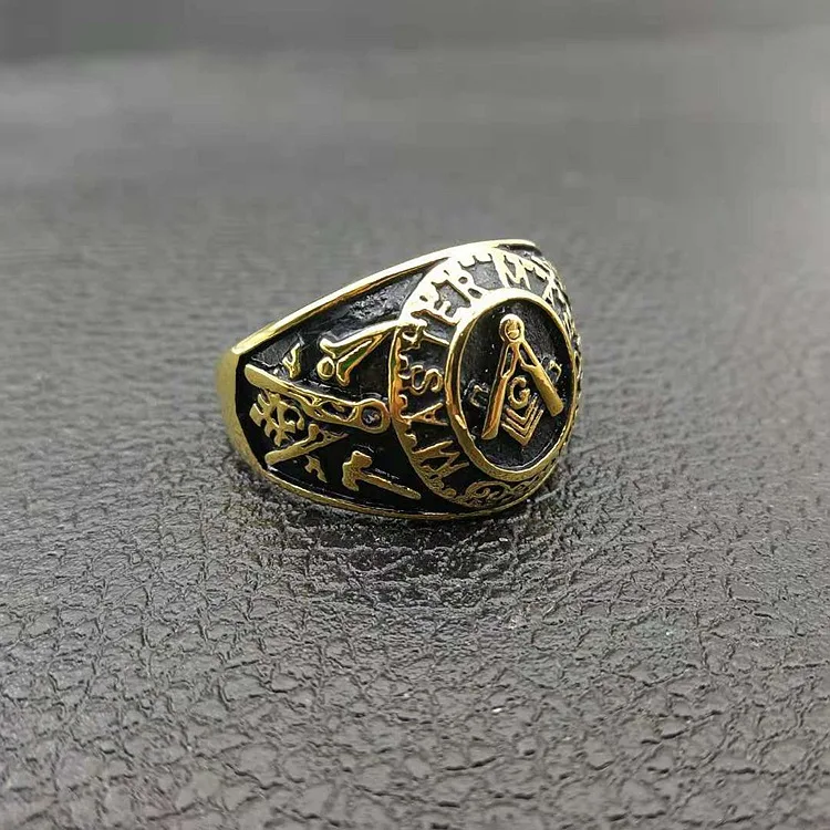 Модное масонское кольцо из нержавеющей стали 316L золотого цвета для мужчин с