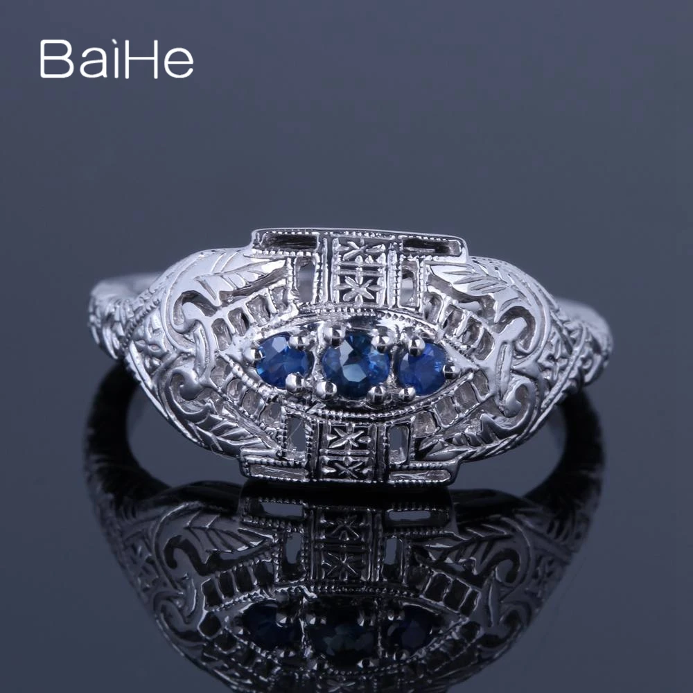 

BAIHE Solid 10K белое золото 0.21ct круглые сапфиры безупречный подарок для помолвки Свадебный женский модный подарок сапфировое кольцо