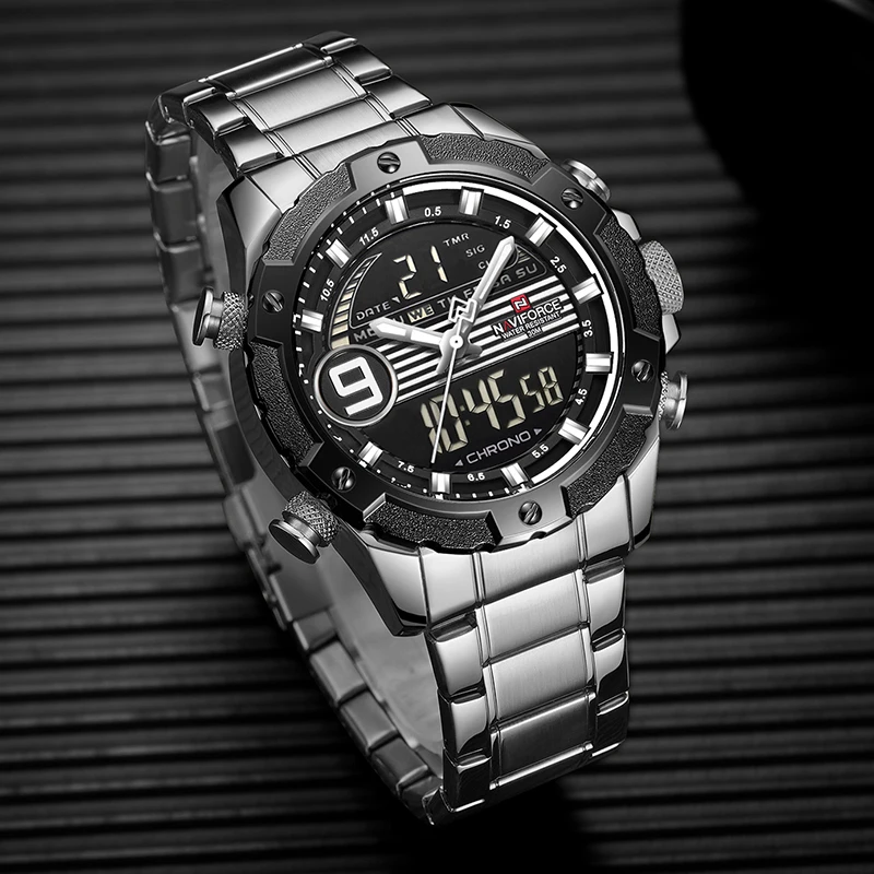 Топ люксовый бренд NAVIFORCE мужские спортивные часы мужские кварцевые цифровые аналоговые часы мужские модные полностью стальные водонепроницаемые наручные часы