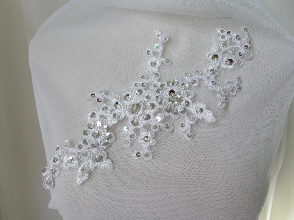 Один кусок слоновой кости белый красивый Alencon аппликация блестками Свадебная для