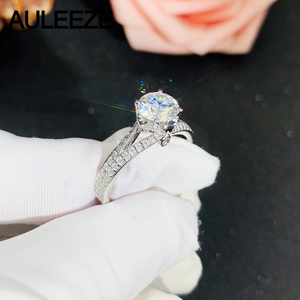 1CT муасаниты Твердые 14 K кольца из белого золота для женщин вечный проложить Сплит хвостовик искусственный бриллиант обручальное кольцо Annicersary кольцо