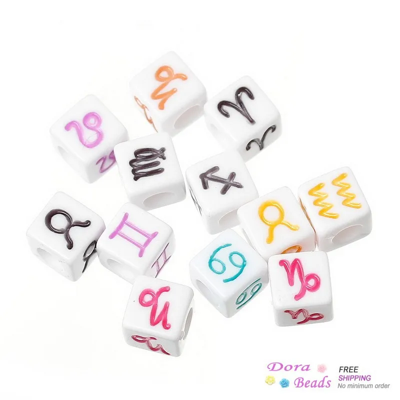 Acrylic Spacer Beads Cube Mixed Twelve Constellations Pattern Carved About 7mm x Hole:Approx 4mm 500PCs (B35925) | Украшения и