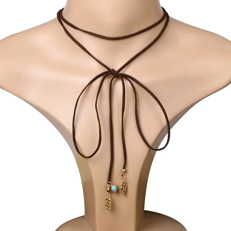Floweralight Мода завязывается на шею натуральный камень кожа чокеры ожерелье s для