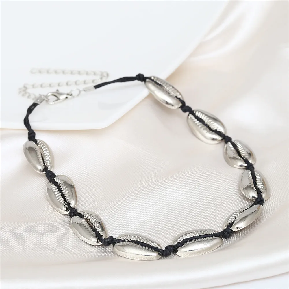 

IngeSight.Z Creative Boho Metallic Shell Choker Necklace Simple Adjustable Necklace Collar for Women Jewelry Beach Handmade Gift