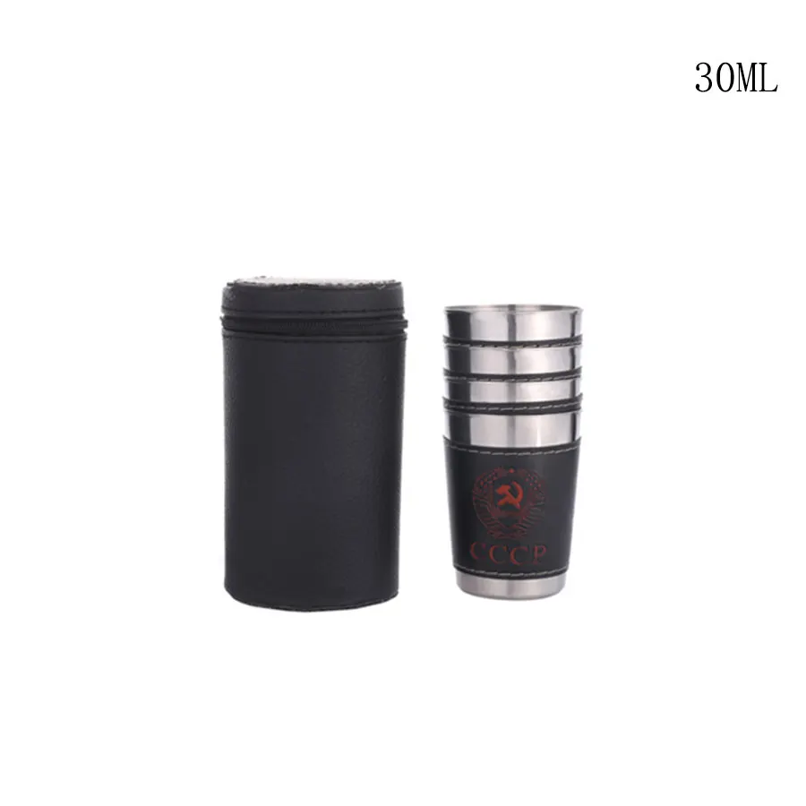 30ml XYKIT 4 шт. 170 мл Нержавеющая сталь чашка с кожаный чехол мини Портативный винный стакан для виски Отдых Путешествия Аксессуары чашки - Цвет: 30ml