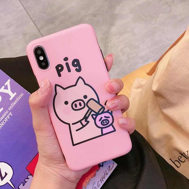 JIBAN Lovely Cartoon Pink hammer pig Phone Back Cover Case for iphone X 6 6s 6plus 7 7plus 8 8plus Soft TPU mobile phone shell |