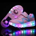 Детские светящиеся кроссовки со светодиодной подсветкой, на колесиках, для мальчиков и девочек, роликовые коньки, повседневная обувь для взрослых