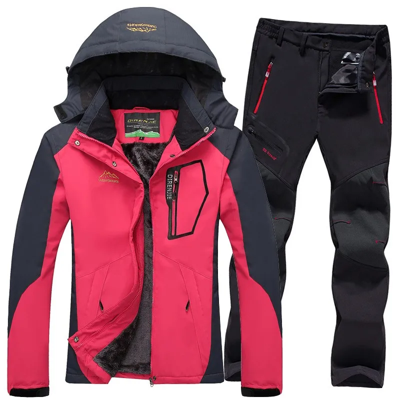Ski Jacket suits Women Waterproof Fleece Snow Jackets Thermal Coat Outdoor Mountain Skiing Snowboard Jacket Pants Plus Size