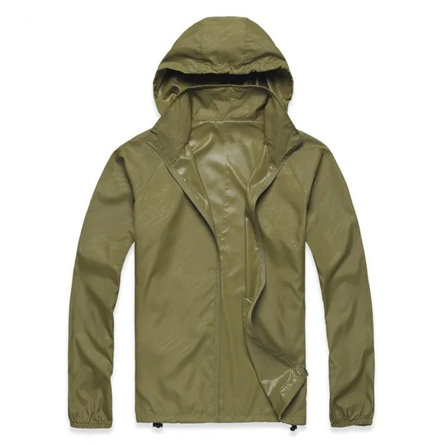 Army Green Мужские Складные быстросохнущие походные куртки, летняя ветровка, водонепроницаемые ветрозащитные тонкие куртки с капюшоном для пеших прогулок - Цвет: Army Green