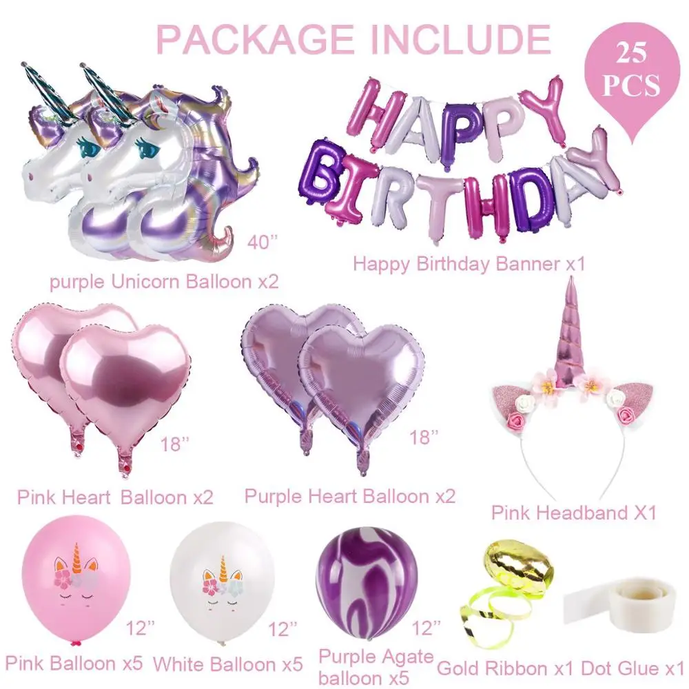 25PCS Unicorn Set B Набор воздушных шаров в виде единорога, 25 шт., товары для дня рождения, балоны, шары с днем рождения, Детские декорации вечеринок - Цвет: 25PCS Unicorn Set B