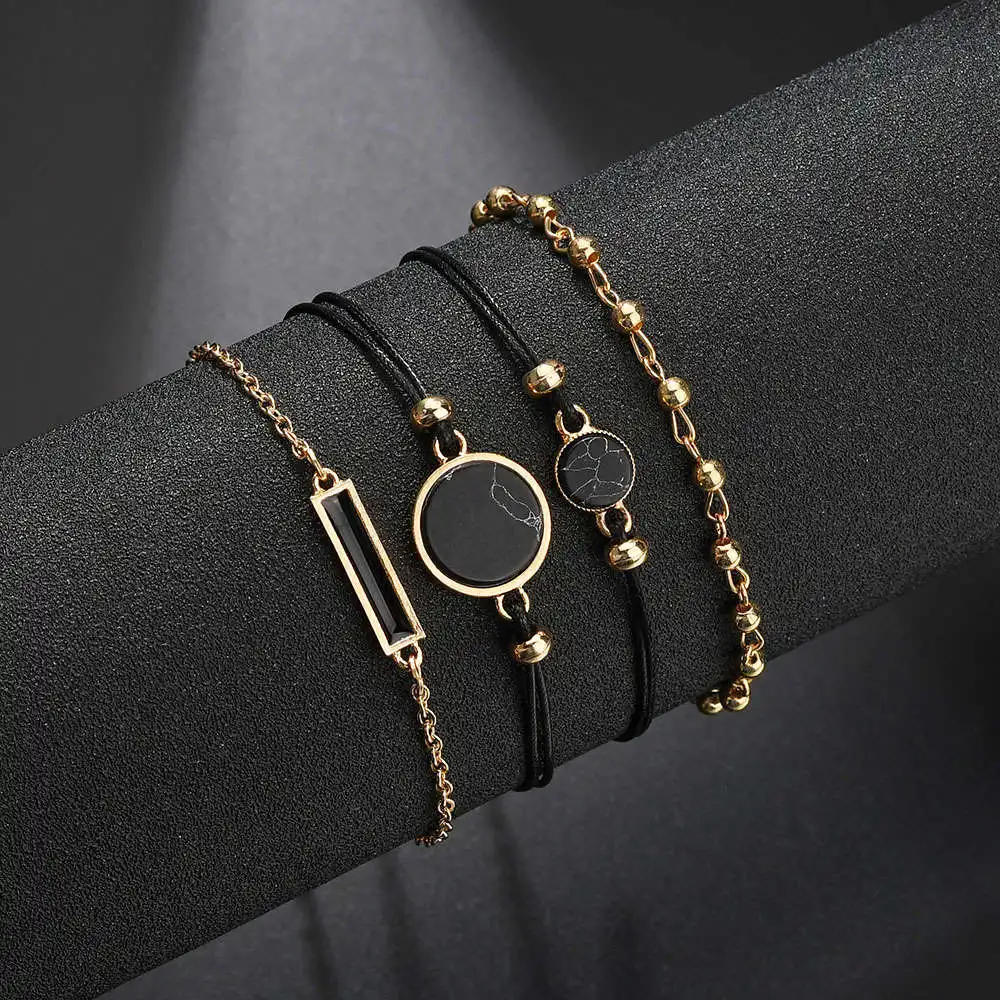MissCyCy Boho, ручная работа, цепочка, браслеты с подвесками, женская мода, геометрический браслет с черным камнем, наборы, Женские Ювелирные изделия, вечерние, подарки