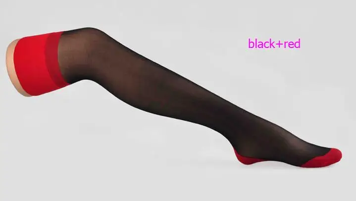 black red Женские сексуальные прозрачные чулки, длинные чулки выше колена, не скользящие силиконовые Чулки до бедра, нижнее белье, летние колготки черного цвета с задним швом - Цвет: black red