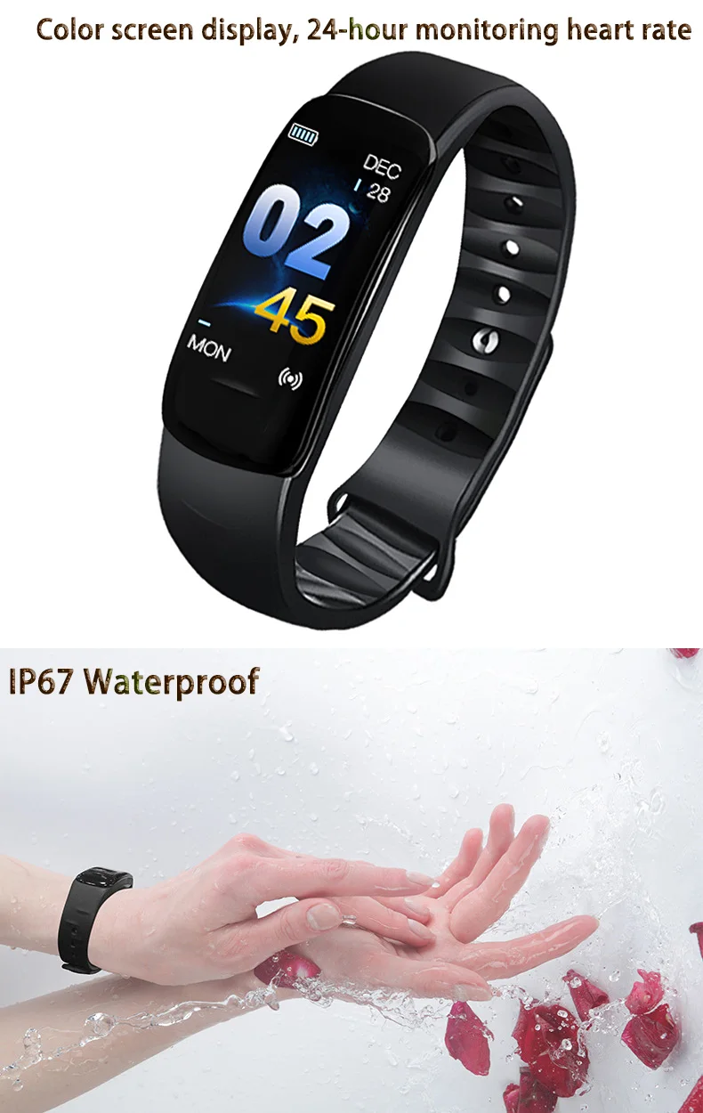 Rovtop C1Plus Смарт Браслет для измерения кровяного давления фитнес C1 плюс умный Браслет спортивный браслет с монитором сердечного ритма браслет