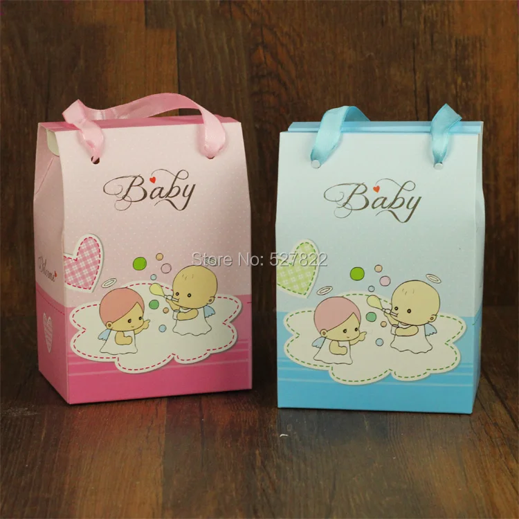 2 цвета розовый и голубой Baby Shower коробка конфет Подарочная сумка вечерние коробка для детского подарка, 50 шт в наборе, размер 2 4/" X 3 1/2" X 5"