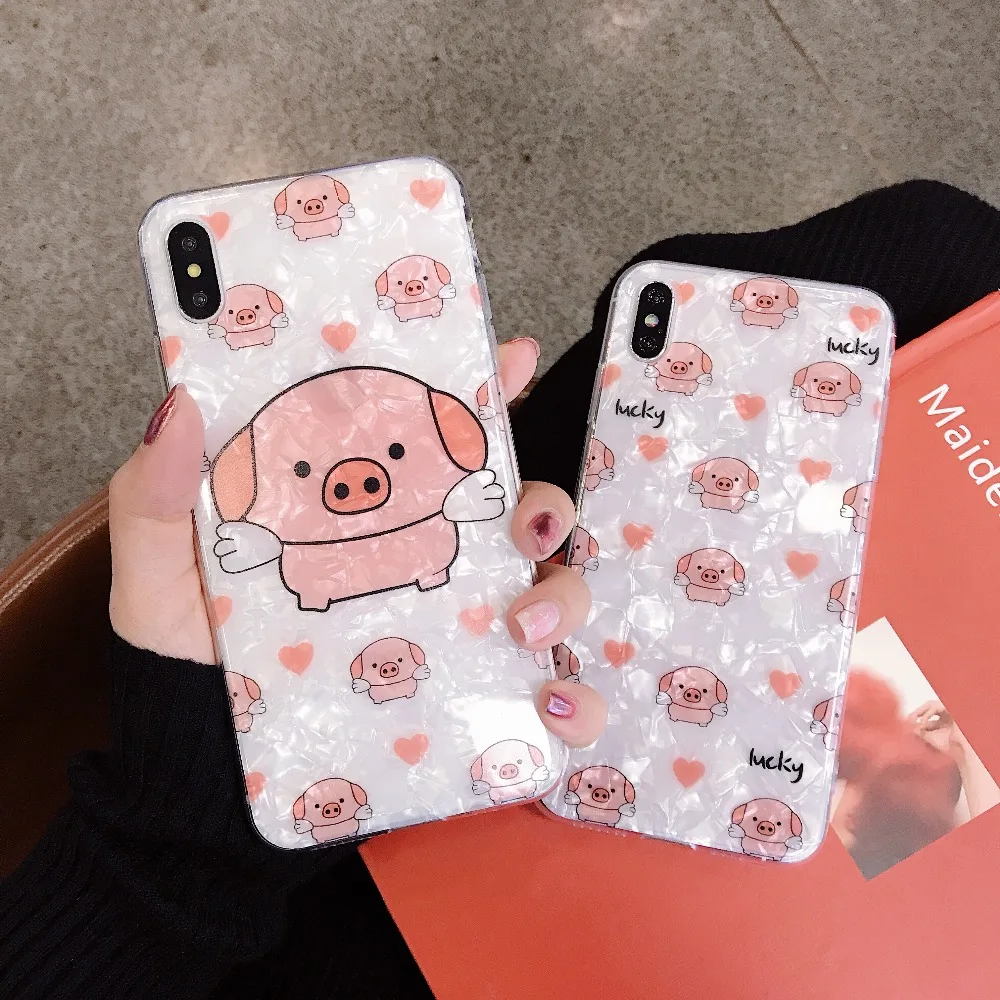 Милый блестящий чехол с рисунком поросенка для телефона iPhone 7 8 Plus чехлы XR XS Max 6 S