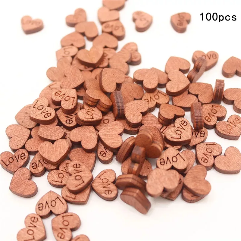 

100 PCS small vintage wood love engraved wooden hearts wedding favor decoration
