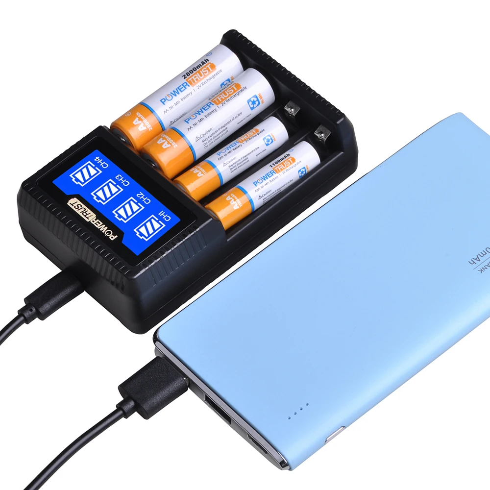 PowerTrust интеллектуальное 4 слота aa aaa зарядное устройство с ЖК-дисплеем для aa aaa Ni-MH аккумуляторов
