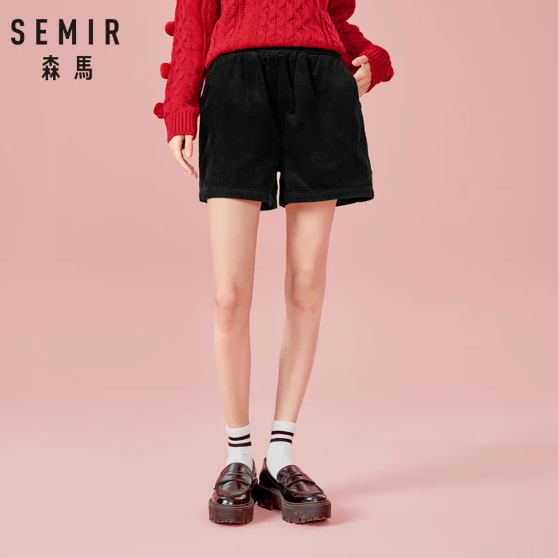 Женские вельветовые шорты SEMIR 100% хлопок с эластичным поясом широкие штанины