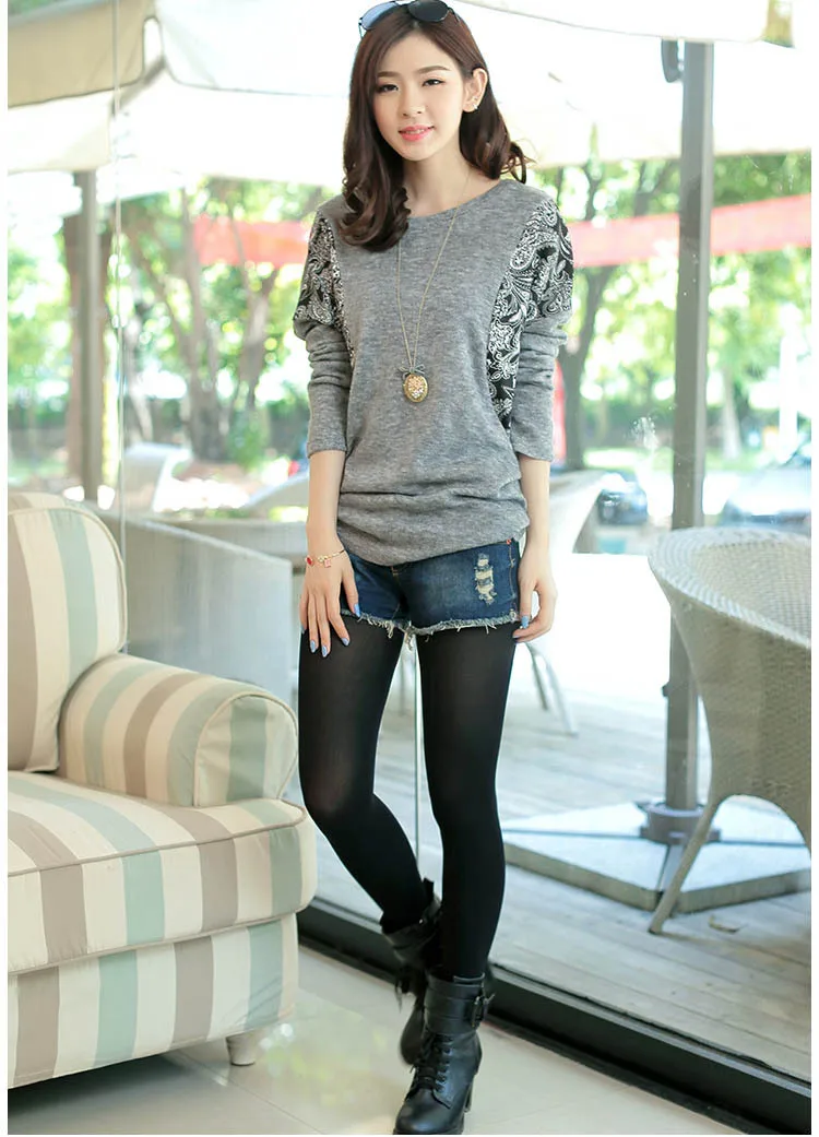 2016 новый Большой размер футболки зиму Batwing трикотажные женщины печать свободного