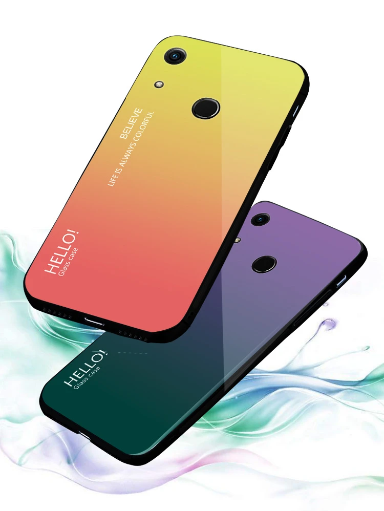 Закаленное стекло для Huawei Honor 8A чехол-накладка градиентного цвета мягкий бампер |