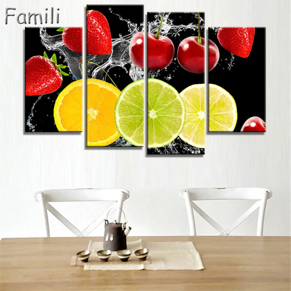 

4 Panel Wall Art Painting On Cuadros Picture Oil Paintings Modern Fruit Kitchen Pictures Hd Print Canvas Schilderij No Frame